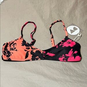 Elegant Floral Women's swim top - Black and Orange